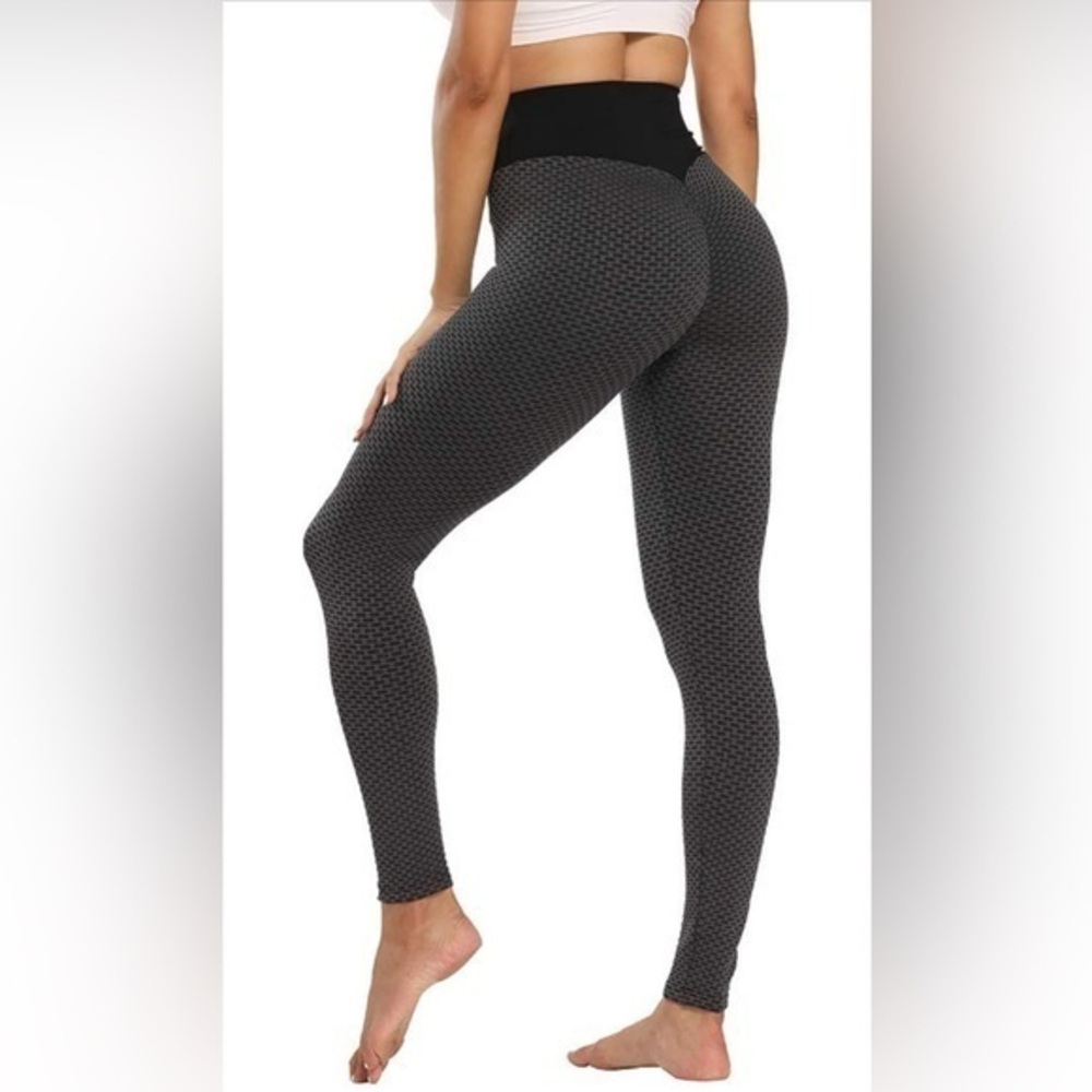 RJINS Scrunch Butt High Waist Textured Leggings – Black/Grey, Size L